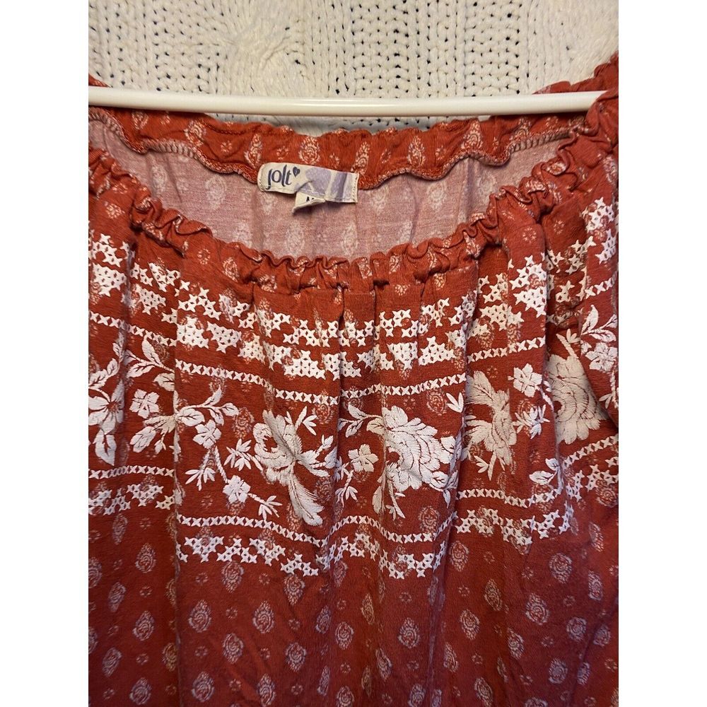 JOLT‎ M Burnt Orange Floral Print Off Shoulder Crop Top Boho Flowy - Picture 4 of 9